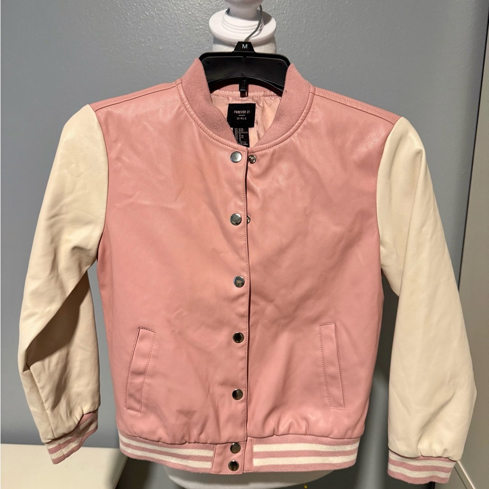 Girls Forever 21 Pink Faux Leather Jacket Girls size 9/10